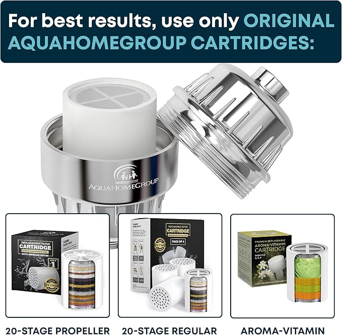 AquaHomeGroup 20 Stage Shower Filter - 2.5 GPM Universal Shower Head Filter for Chlorine and Heavy Metals - Vitamin C E Shower Water Filter for Hair and Skin (Golden)