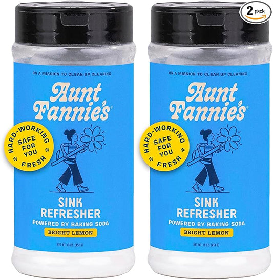 Aunt Fannie's Sink Refresher, Bright Lemon Powder Scrub and Odor Minimizer for Sinks, Drains and Garbage Disposals, 16 Ounces (Pack of 2)