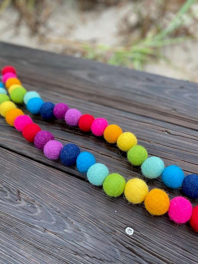 Garland for Wildflower by Hu Hands Rainbow Party - 100% Handmade Wool Felt Pom Poms - (50) Pure New Zealand Wool Felt Balls - DIY Pompoms - 0.8-1.0" Size - Drawstring Muslin Bag