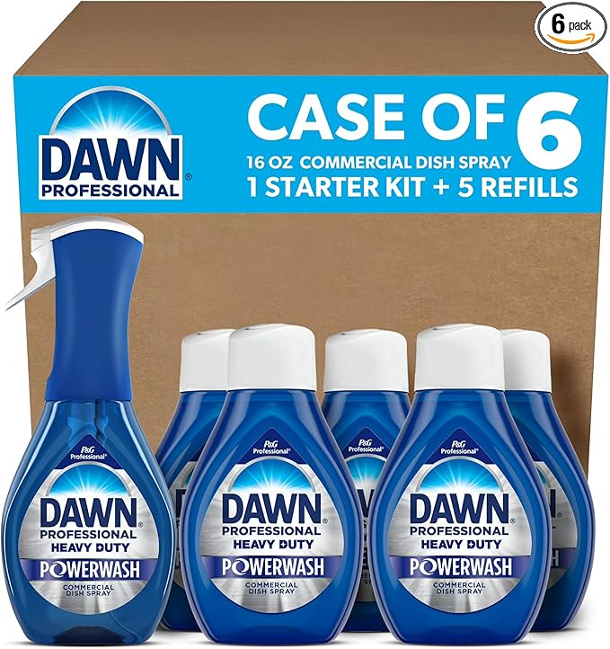 P&G Professional Dawn Powerwash Heavy Duty Dish Spray for Commercial Kitchens, Restaurants, and More, 16 oz (Pack of 6), with 1 Trigger