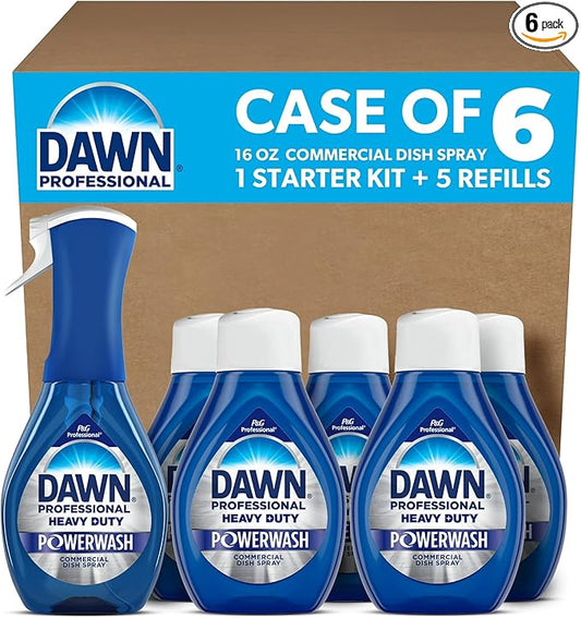 P&G Professional Dawn Powerwash Heavy Duty Dish Spray for Commercial Kitchens, Restaurants, and More, 16 oz (Pack of 6), with 1 Trigger