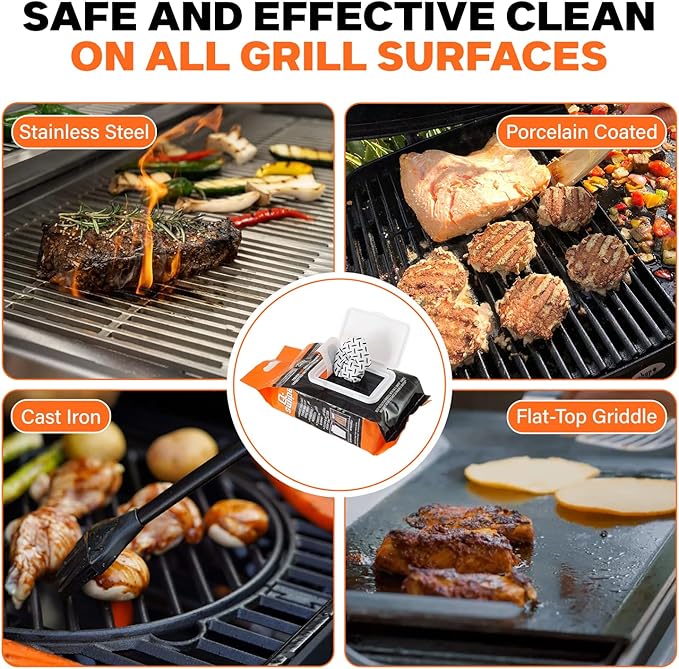 Proud Grill Q-Swiper Grill Cleaning Wipes - Bristle & Wire Free BBQ Cleaner, Heavy Duty Degreaser Wipes, Grease & Grime Remover for Outdoor Barbecue Grills, Disposable - 40 Count, Pack of 1
