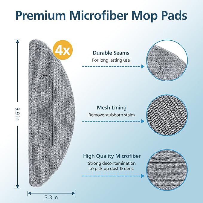 4 Pack Replacement Mop Pad Compatible with iRobot Roomba Combo i5+/ i5/ j5+/ j5 Robot Vacuum and Mop, Washable & Reusable Microfiber Cleaning Pads