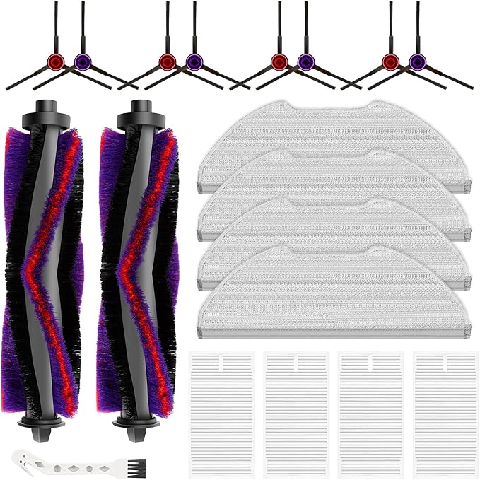 19 Packs Replacement Parts for Eureka E10s Robot Vacuum Cleaner, 2 Main Roller Brushes, 8 Side Brushes, 4 Hepa Filters, 4 Mop Pads, 1 Cleaning Brush Accessories Kit
