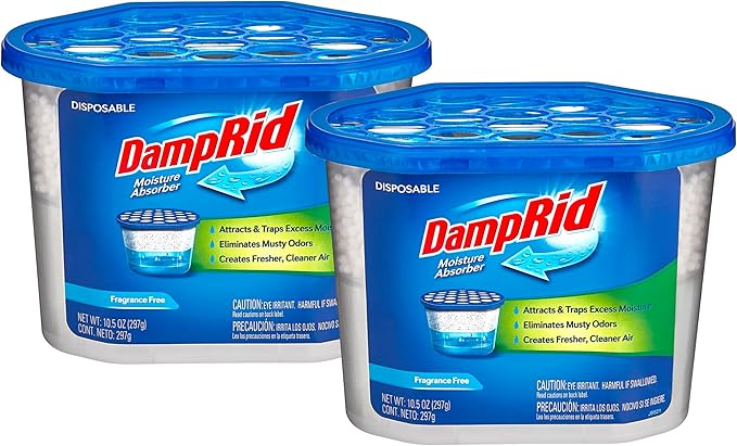 Damp Rid Moisture Absorber – Fragrance Free 2 Pack Humidity Absorber & Odor Remover for Home, Bathroom & Basement, 10.5 oz Disposable Buckets– Ilios Packaging