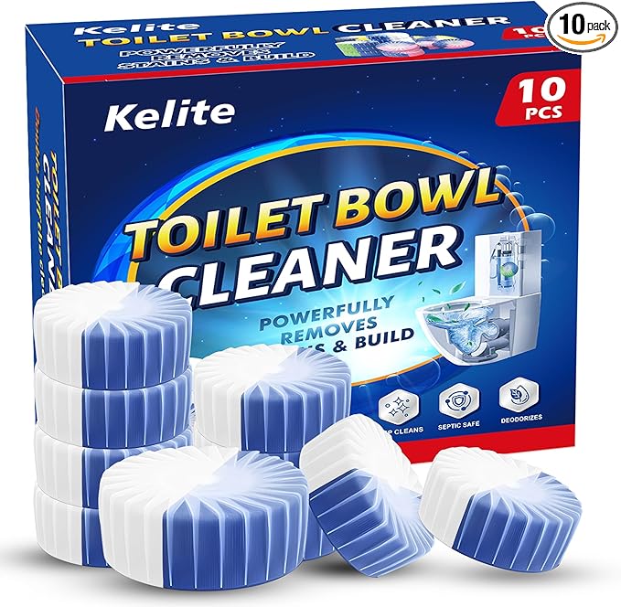 Automatic Toilet Bowl Cleaner Tablets, 10 Pack Long-Lasting Toilet Tank Cleaner for Bathroom, Blue Water Freshener, Prevents Stains & Odor, Safe for All Toilets - 10 Pack (White+Blue)