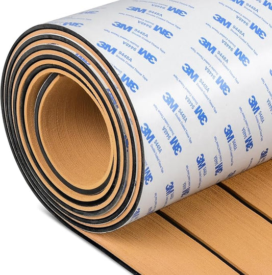 OCEANBROAD EVA Foam Boat Flooring with 3M Adhesive Backing Marine Self-Adhesive Decking 96''x45.6''/36''/28.8''/16.8'', 48''x16.8'' Faux Teak Sheet for Jon Boats Swim Platform Helm Pad RV Floor