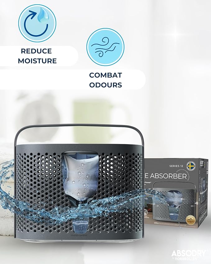 Absodry by Torrbollen Moisture Absorber 2 bags of 1.3lb Dehumidifier for Bedroom, Electricity & Battery Free Dehumidifiers for Home, Air Freshener and Purifier for Home (Dark Grey - Series 12)