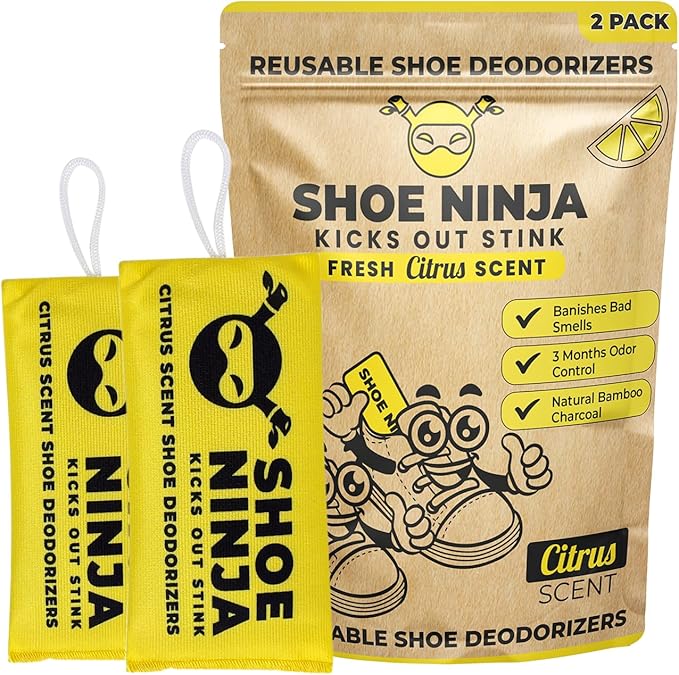 Earth Ninja Fresh Home Bundle – Fridge Ninja (2 Pack) + Shoe Ninja (2 Pack) – Natural Activated Charcoal Odor Eliminators – Long-Lasting, Reusable Deodorizers for Fridge, Shoes, Gym Bags & More