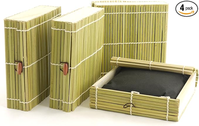 BambooMN Granulated Bamboo Charcoal Odor Absorber Bag in Decorative 6.5" x 6.25" x 1.75" Green Box, 4 Sets