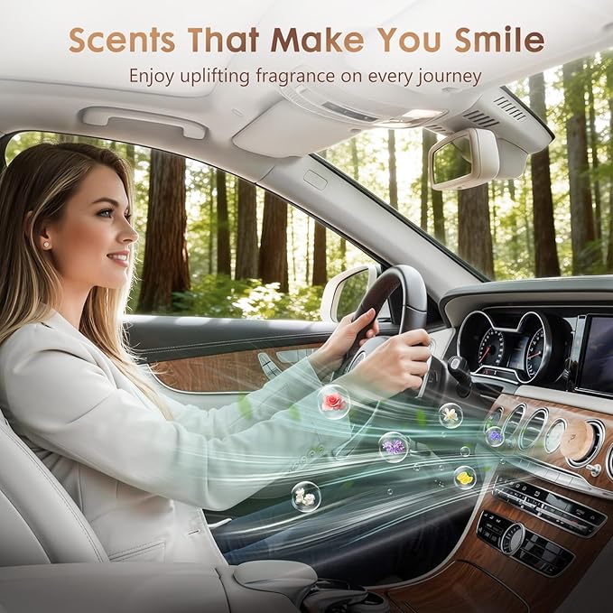 Wooden Car Air Freshener Vent Clip, Refillable Essential Oil Diffuser with Long-Lasting Natural Scent, European Beech Wood & Metal Auto Deodorizer, Includes 2 Clips + 4 Plaster Refill Pads