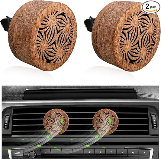 2 PCS Wood Car Essential Oil Diffuser, Wooden Aromatherapy Essential Oils Diffuser with Vent Clip, Wood Vent Clip Air Freshener for Vehicle Office Home Bedroom (Lucky Stamen)