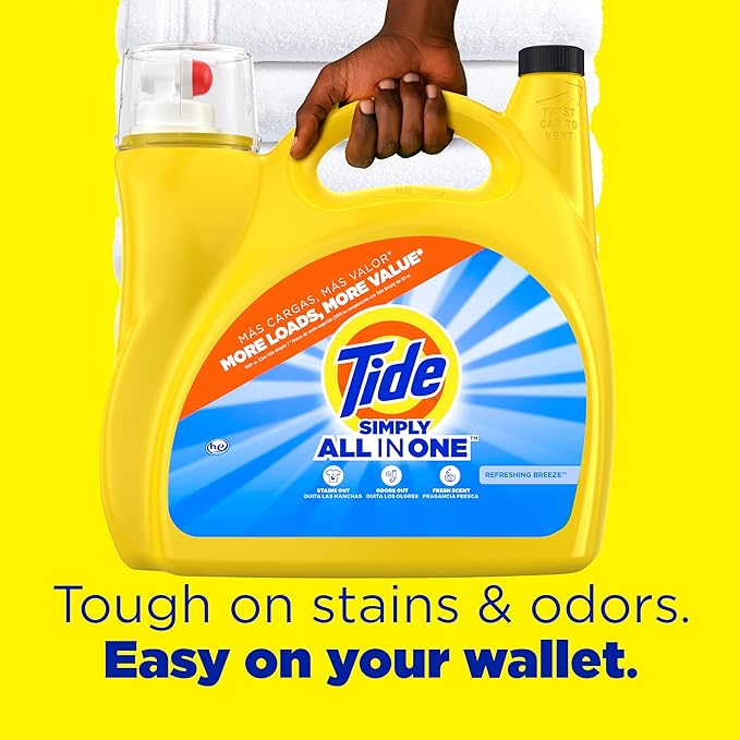 Tide Simply Liquid Laundry Detergent, Refreshing Breeze Scent, 138 Loads, 182 fl oz, All-In-One Detergent