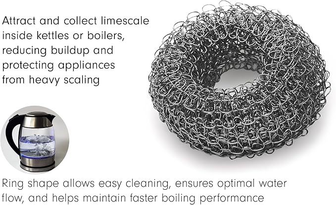 Tredoni Reusable Limescale Remover Ring 0.8x1.6 - Boiler/Kettle Furring Descaler Stainless Steel Mesh 2x4cm