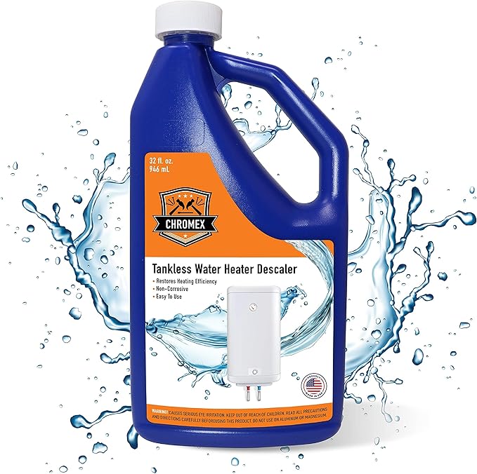 Chromex Tankless Water Heater Descaling Solution | Highly Effective Descaler Restores Heating Efficiency, Quart, 32 fl oz (1)