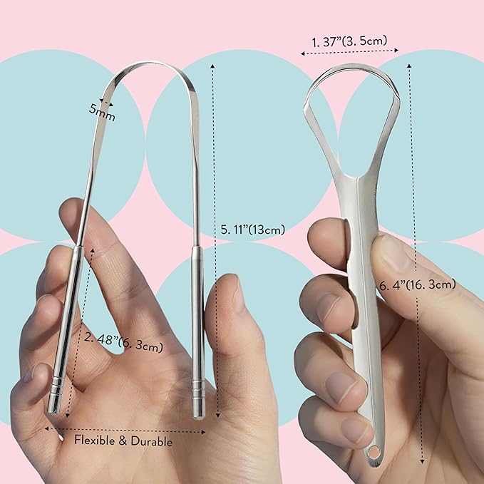 Éclat Stainless Steel Tongue Scraper with Travel Case, Tongue Cleaner for Fresh Breath & Oral Hygiene, Flexible, Durable, Easy-to-Use, Non-Irritating for Oral Care (Combo (U + Looped))