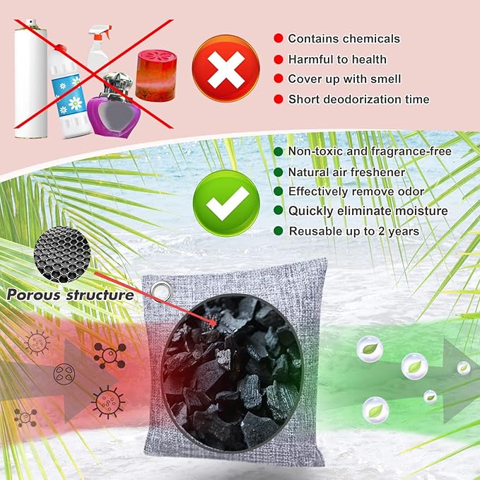 Activated Charcoal Odor Absorber for Strong Odor, Basement, Cars, Closets, Shoes, Smoke. 16 Pack Bamboo Charcoal Air Purifying Bags Deodorizer Odor Eliminator for Home