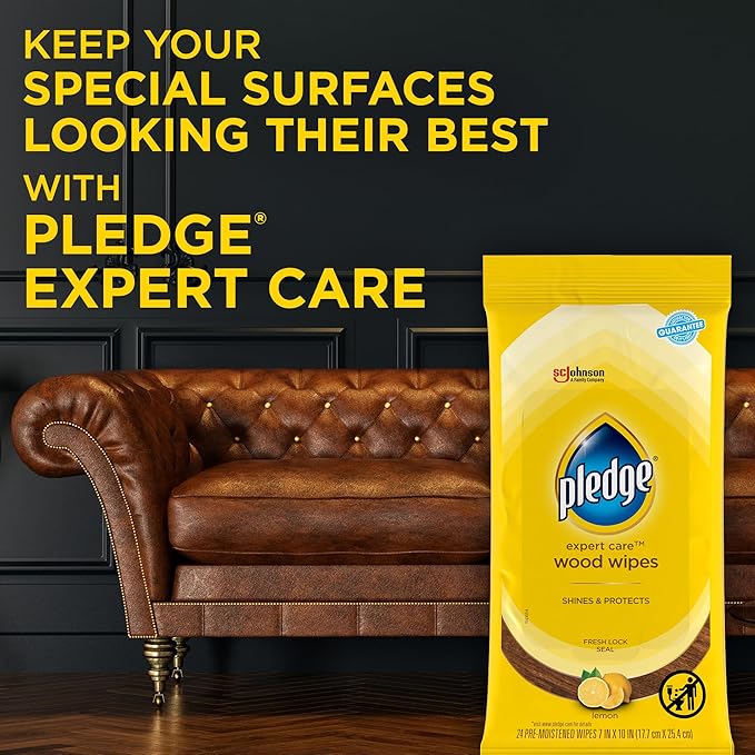 Pledge Expert Care Enhancing Wood Wipes, Lemon Scent, 24 Count