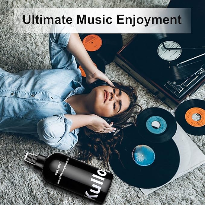 Vinyl Record Cleaner Solution 17oz/500ml, 4Pcs Vinyl Record Cleaning Kit, Record Cleaning Fluid Spray & Label Protector & Microfiber Cloth & Protector Pad, Record Player Cleaning Kit for LP Album