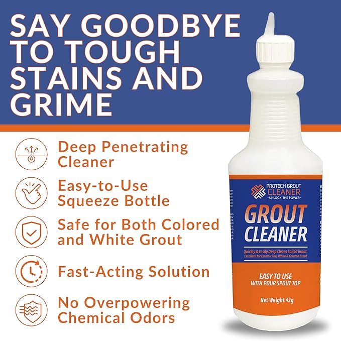 ProTech Grout Cleaner & Stain Cleaner - 32 Ounce After Adding Water - Heavy Duty Grout Stain Remover for Tile Floors, Showers, bathroom grout & Kitchens. Non-Toxic & Safe, Best for Deep Cleaning