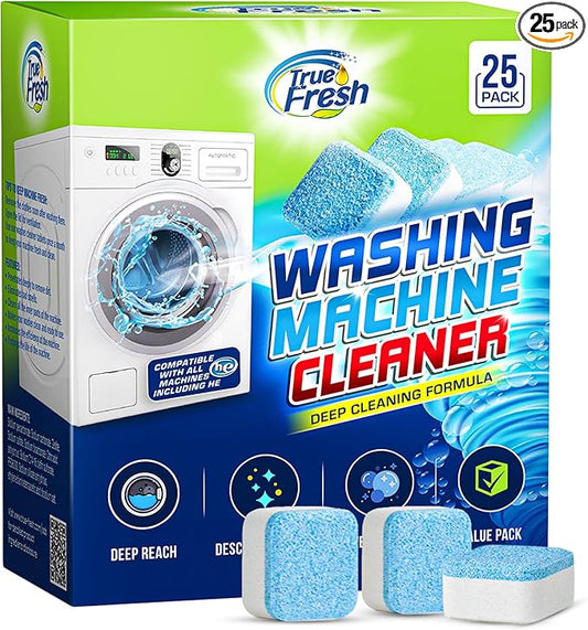 Washing Machine Cleaner Tablets 25 Pack – Rinses Away Pet Hair Trapped by Residue & Buildup, Compatible with Front Load, Top Load & HE Washers, Reaches Drum, Seal, Hoses & Pipes for Deep cleaning