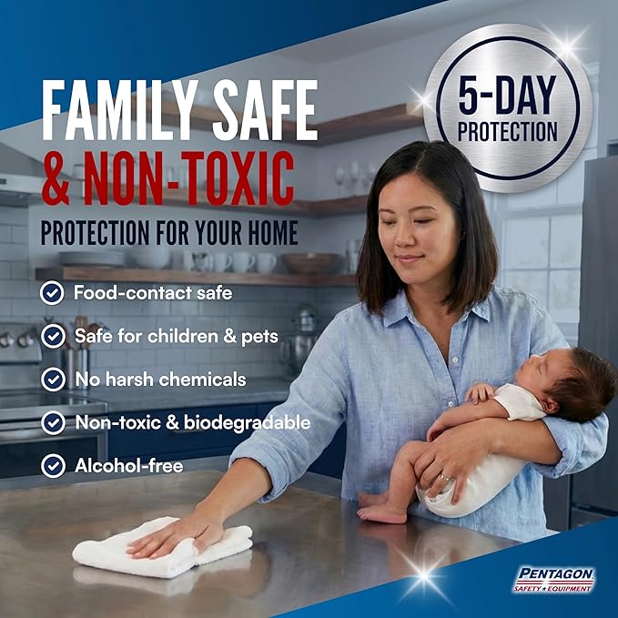 PENTAGON SAFETY EQUIPMENT Stainless Steel Cleaner (32oz) – Non-Toxic, Streak-Free & Alcohol-Free | 5 Day Protection | Removes Fingerprints | Made in USA