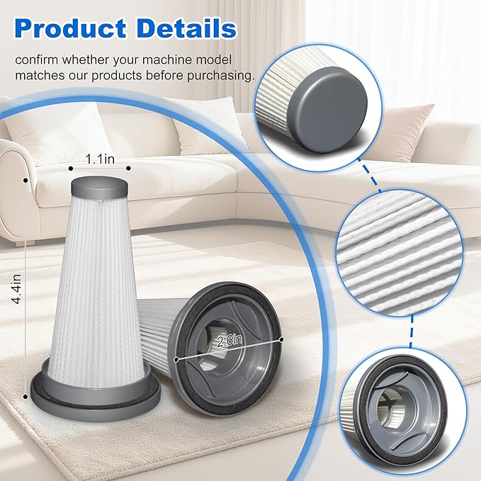 4 Pack T350 HEPA Filter Replacement Attachments Compatible with Trucozie T350 Cordless Lightweight Stick Vacuum Cleaner, 4 HEPA Filters, 1 Cleaning Brush