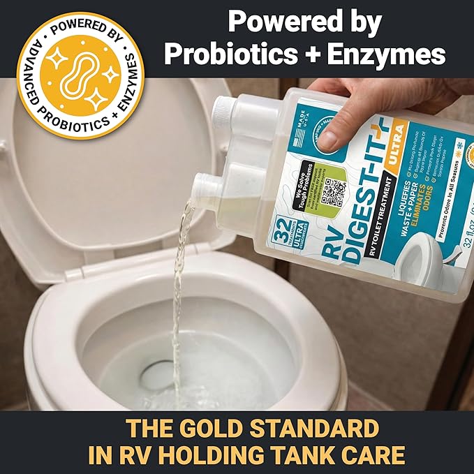 Unique RV Digest-It Ultra Super Concentrated RV Toilet Treatment, 64 Uses - Eliminates Smells and Liquifies Waste, Preventative Bio-Enzymatic Holding Tank Treatment (32 oz, Pack of 2)