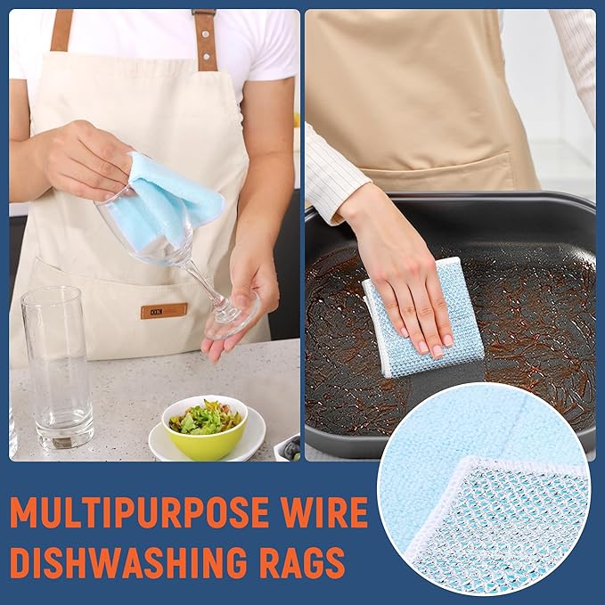 2-Sided Cleaning Dish Towels for Kitchen Microfiber Wash Cloths,30pcs Non Scratch Wire Dishcloth,Wire Dishcloth Home Essentials-Reusable Steel Wool Scrubber Washcloths,Set for Pans Sinks & Cookware