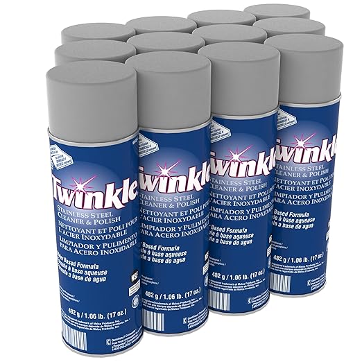 Diversey 991224 Twinkle Stainless Steel Cleaner & Polish, Removes Tarnish from Brass, Aluminum & Chrome, Lemon Scent, Aerosol Spray, 17-Ounce (Pack of 12)