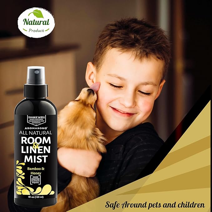All-Natural Bamboo & Honey Room and Linen Spray, for Sheets, Pillow, Fabric, Bed, Air Freshener Calming, Sleeping, Relaxing, Stress Relief - Refreshing Scent, Removes Smell