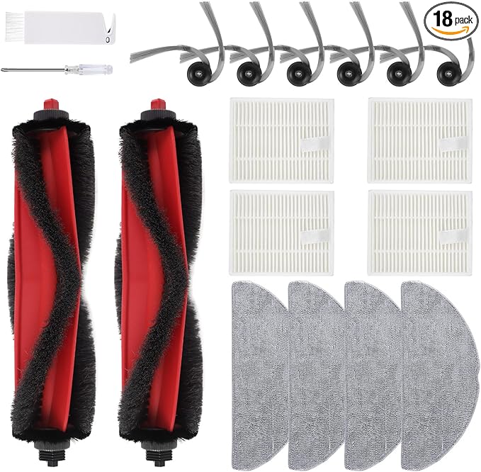 Replacement Parts for Roborock Q7 M5/M5+, Q7 L5/L5+ Plus Robot Vacuum Accessories Kit, 2 Main Brush, 4 Mop Clothes, 4 Filters, 6 Side Brushes, 1 Cleaning Tool