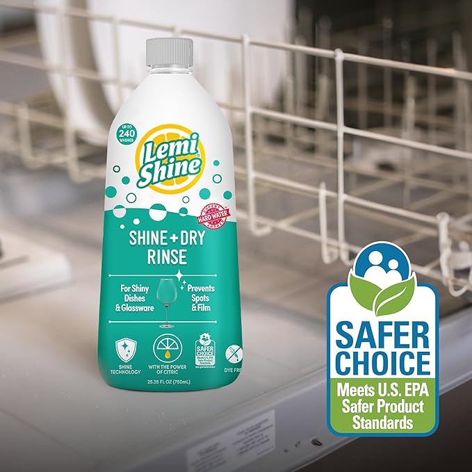 Lemi Shine Dish Detergent Booster (24 oz 2-Pack) and Rinse Aid (25.35 oz) - Hard Water Stain Removers