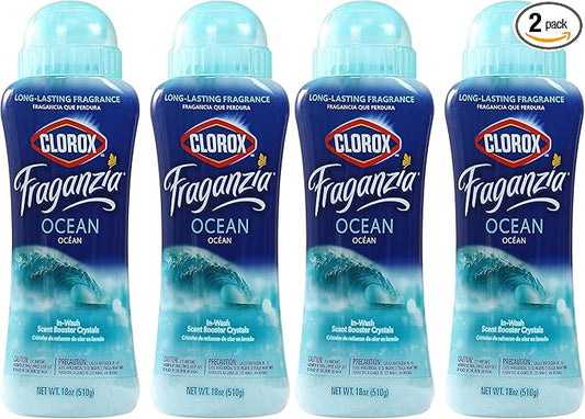 Clorox Fraganzia Laundry Scent Booster Crystals in Ocean Scent - Scented In-Wash Freshener Beads for Fresh, Clean, Great Smelling Clothes and Linens, 18 Oz - 4 Pack