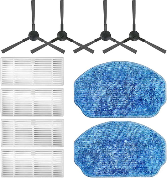 Replacement Parts Compatible with MAMNV BR150 BR151, ZCWA BR150 BR151, MANVINS G20, GTTVO BR150 BR151, EICOBOT BR150 BR151 Robot Vacuum Cleaner 4 Side Brushes, 4 Hepa Filters, 2 Mop Pads Accessories