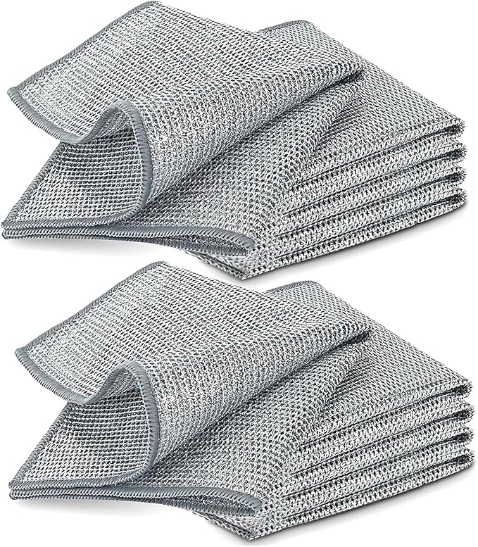 YinQin 10 PCS Double Layer Stainless Steel Scrubber Wire Dishwashing Cloth Non Scratch Stainless Steel Mesh Dish Cleaning Cloth 20x20cm Metallic Wire Cleaning Rag Towel for Kitchen Dish Sink Stove Top