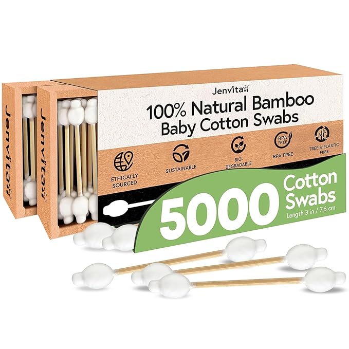 100% Bamboo Cotton Swabs for Ears (5000-Pack) - Perfect for Baby & Personal Care | Double-Tipped Ear Swab Cotton for Makeup & Cleaning | FSC Certified & Hypoallergenic, Made for All Ages & Pet