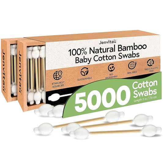 100% Bamboo Cotton Swabs for Ears (5000-Pack) - Perfect for Baby & Personal Care | Double-Tipped Ear Swab Cotton for Makeup & Cleaning | FSC Certified & Hypoallergenic, Made for All Ages & Pet