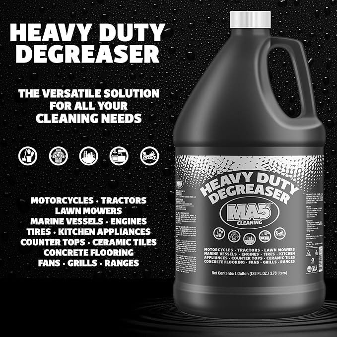 MA5x Heavy Duty Degreaser Cleaner | Indoor and Outdoor Formula | Commercial, Residential, Kitchen, Automotive and Equipment Degreaser and Cleaner | Gallon | Pack of 1