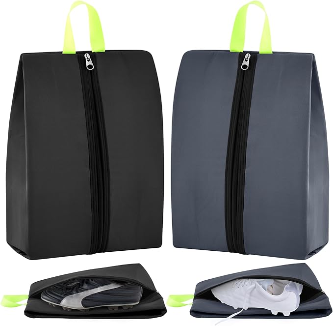 2 Pcs Smell Proof Cleat Bag for Sports, 4 Layer Odor Absorbing Soccer Football Baseball Golf Shoe Bag, Waterproof Mud Resistant Shoe Storage Pouch Fits up to Size 14 (Black,Dark Gray)