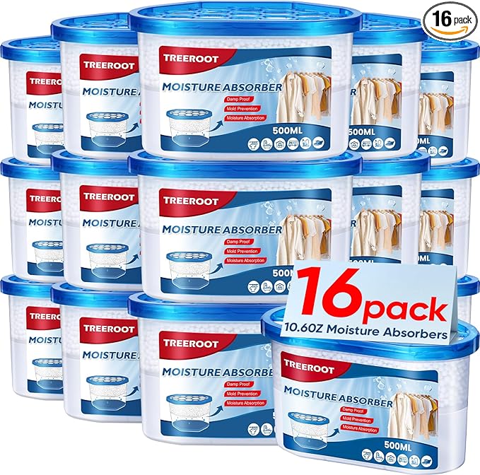 16 Pack Moisture Absorbers, 10.6 OZ Humidity Absorber Bucket, Moisture Absorbers for Closet, Dehumidifier Bucket for Wardrobes, Kitchens and Bathrooms, Fragrance Free Humidity Absorber