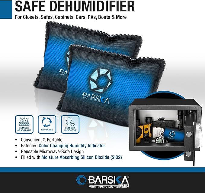 BARSKA Rechargeable Desiccant Dehumidifier - Safe Moisture Absorber for Home Closets, Gun Safes, Basement, Garage, Cars - Microwaveable - Portable Blue Dehumidifying Solution