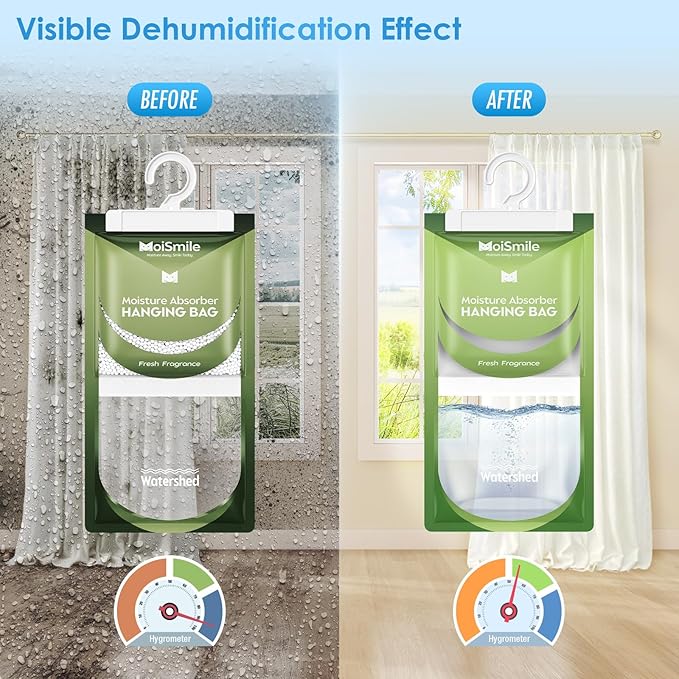 Moisture Absorbers 10 Pack Fresh Fragrance, Hanging Closet Dehumidifier Bags, Humidity Absorber, Compact Eliminates Odors Humidity Packs for Car, Bathroom, Bedroom, Basement, 9.8OZ