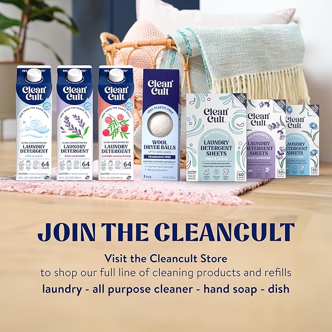 Cleancult Laundry Detergent Sheets - Resealable Box - 3 Stain Fighting Enzymes - Fresh Linen - 60 Loads - Free of Harsh Chemicals - No Mess - No Plastic Waste