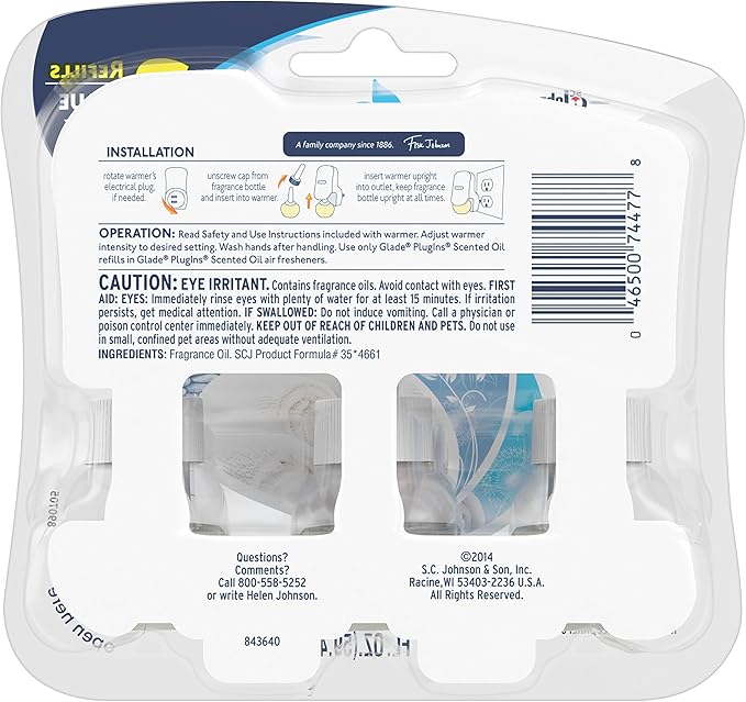 Glade PlugIns Refills Air Freshener Starter Kit, Scented and Essential Oils for Home and Bathroom, Clean Linen, 4.02 Fl Oz, 2 Warmers + 6 Refills