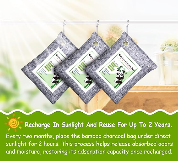 Activated Charcoal Odor Absorber for Strong Odor, Basement, Cars, Closets, Shoes, Smoke. 8 Pack Bamboo Charcoal Air Purifying Bags Deodorizer Odor Eliminator for Home