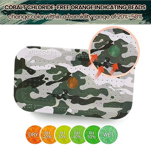 40 Gram Gun Safe Dehumidifier Camouflage, Rechargeable Desiccant Canister Dehumidifier Bags, Reusable Silica Gel Packets Moisture Absorbers for Car, Bathroom, Basement [3PACK]
