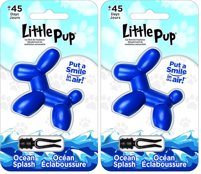 Little Pup 96603 Ocean Splash Scent, Car Air Freshener, Clips to A/C Air Vent, Alcohol-Free Fragrance Oil, Non-Hazardous and Non-Toxic Plastic, Set of 1 (Pack of 2)