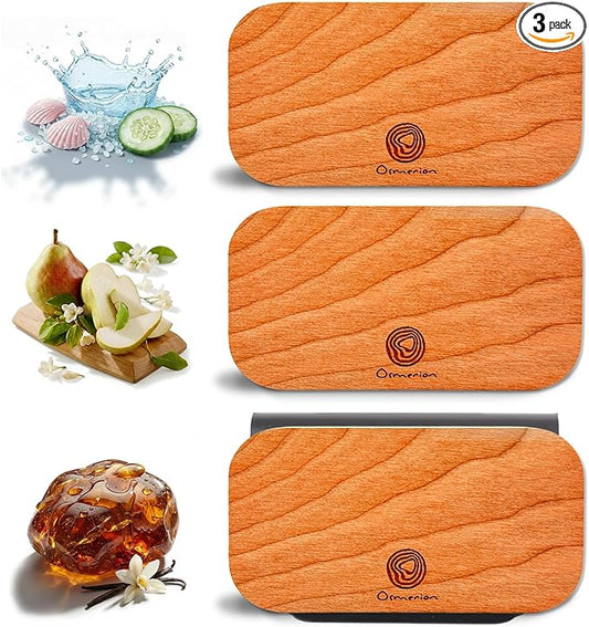 Car Air Freshener - Wood Air Freshener for Visor Clip - Long Lasting Car Odor Eliminator - Vehicle Scent Diffuser - Variety Scent Refill (Amber - Marine - English Pear, CLIP INCLUDED)