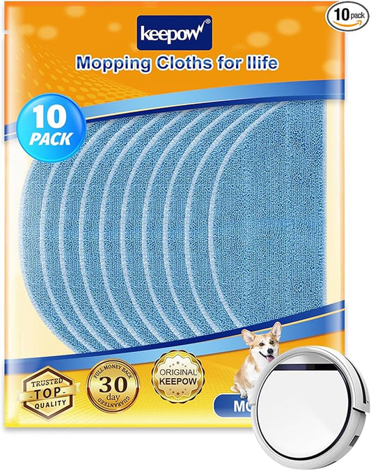 KEEPOW Vacuum Mop Replacement Pads Compatible with ILIFE V3/V3s/V5/V5s/V5s pro/V5s Pro 2/V5s Plus/Noisz S5 Pro/V9/V9 Pro Robot Vacuum Cleaner, 10 Pack